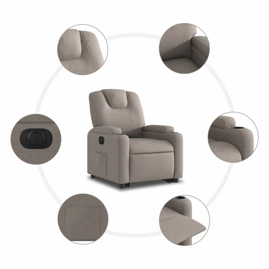 Fauteuil inclinable électrique taupe tissu - 8