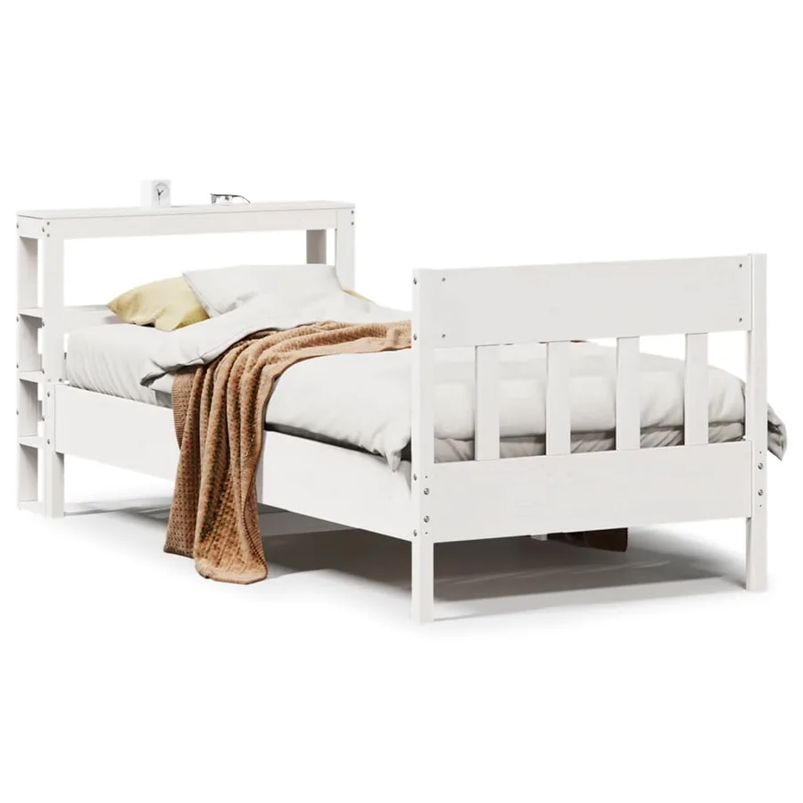 Cadre de lit sans matelas blanc 75x190 cm bois de pin massif - 2