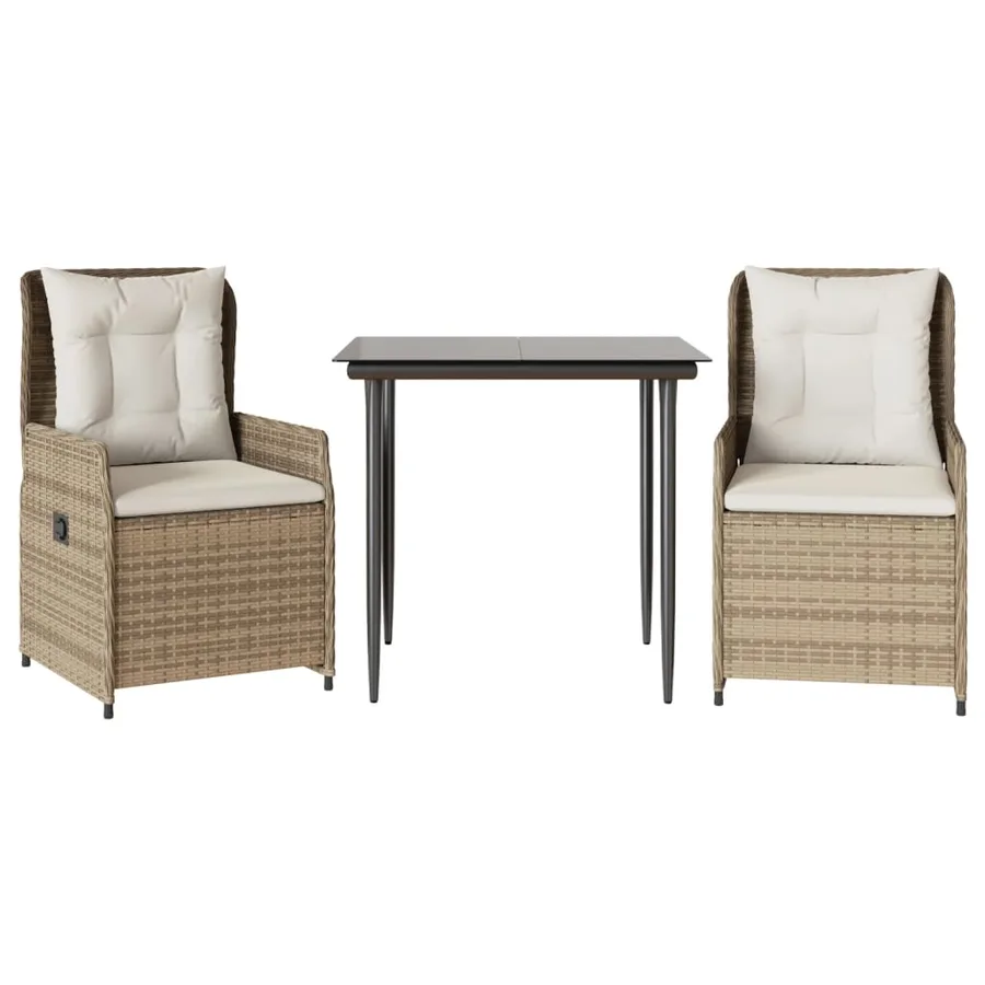 Ensemble à manger de jardin et coussins 3 pcs Beige poly rotin - 2