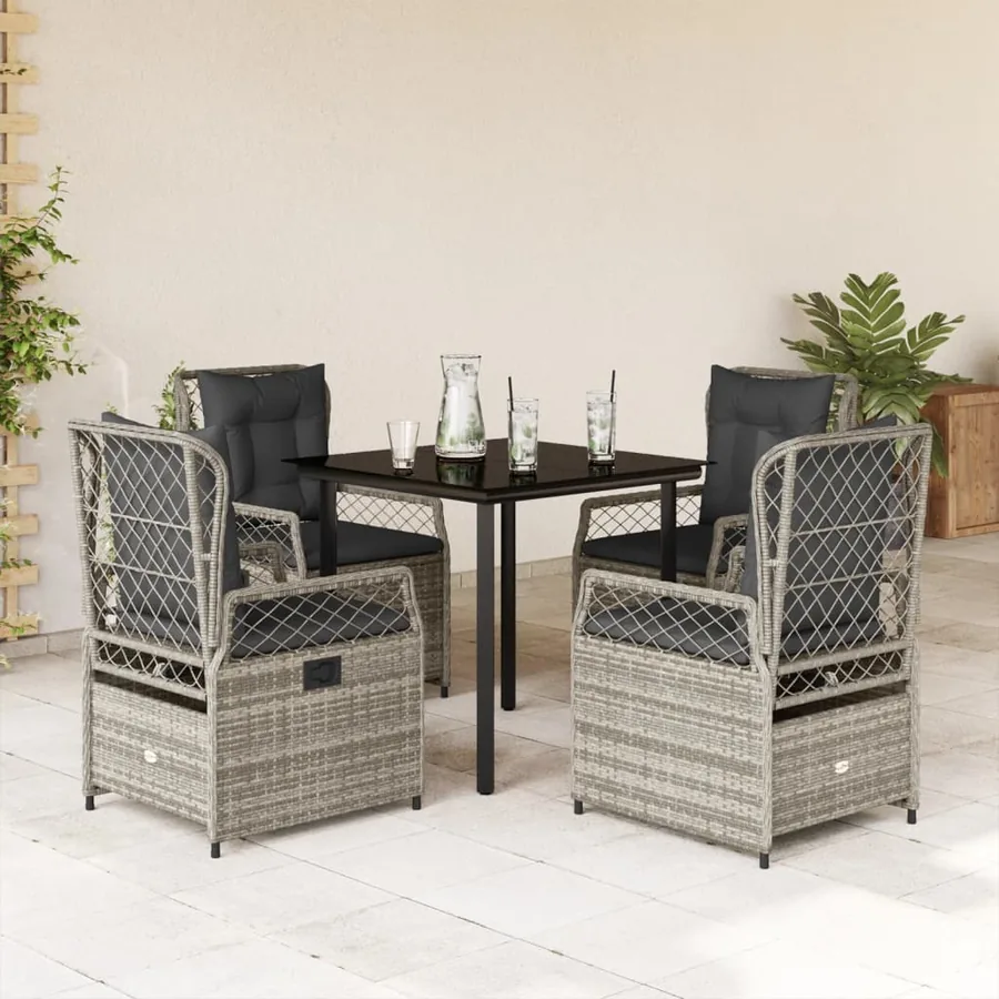 Ensemble à manger de jardin 5 pcs coussins gris résine tressée