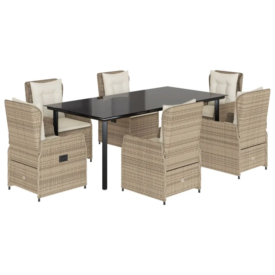Ensemble à manger de jardin et coussins 7 pcs beige poly rotin - 2