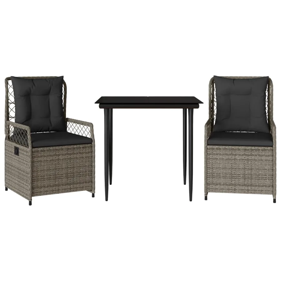 Ensemble à manger de jardin 3 pcs coussins gris résine tressée - 2