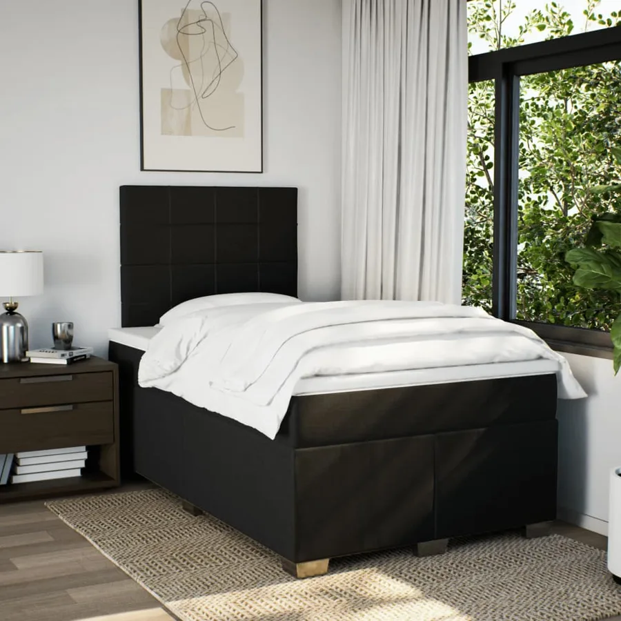 Sommier à lattes de lit avec matelas Noir 120x200 cm Tissu - 3