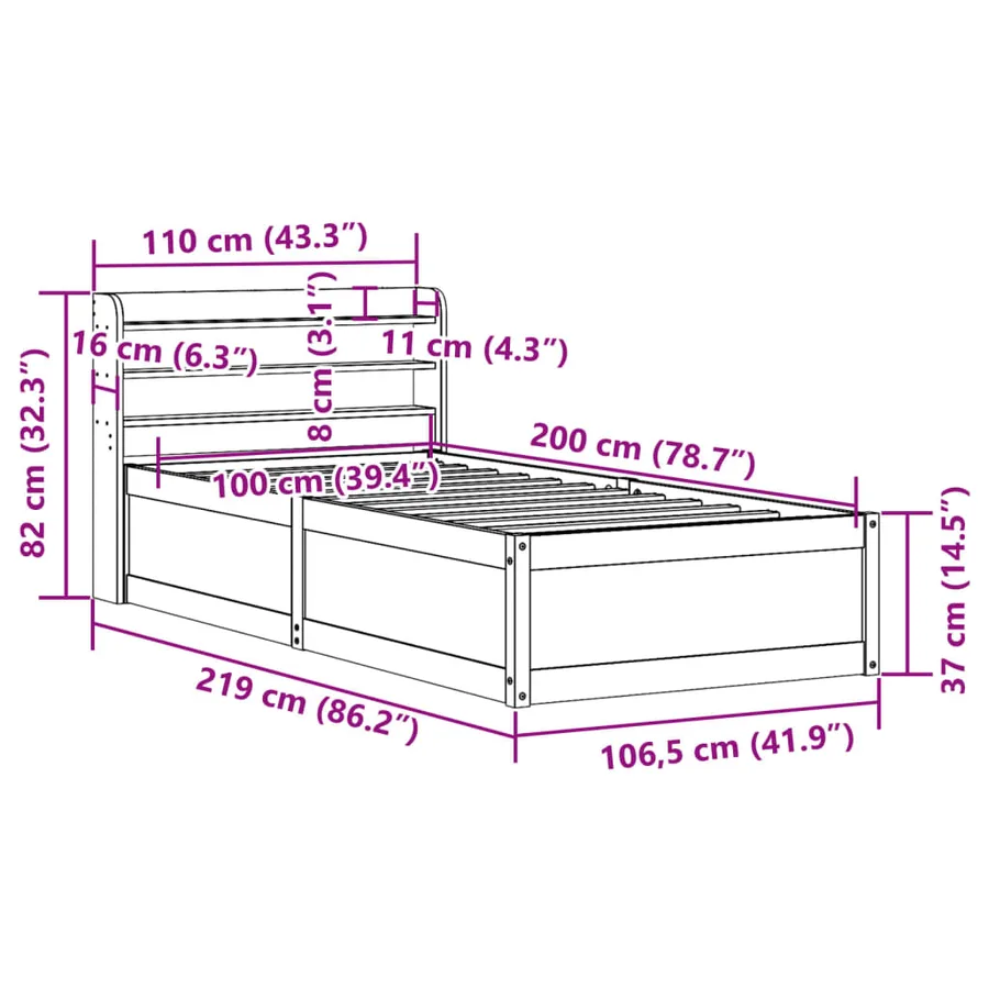 Cadre de lit et tête de lit cire marron 100x200 cm bois de pin - 12