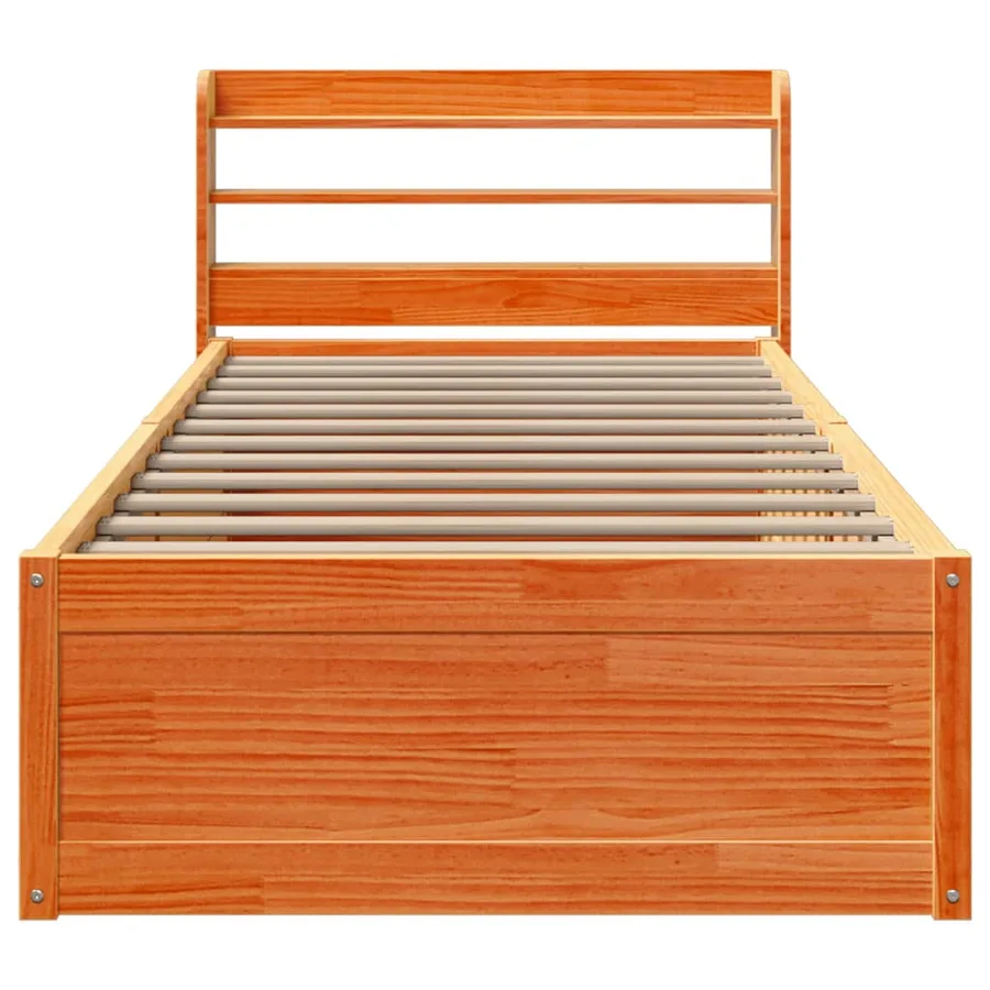 Cadre de lit et tête de lit cire marron 100x200 cm bois de pin - 4