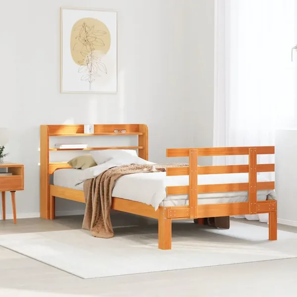 Cadre de lit et tête de lit sans matelas cire marron 100x200 cm