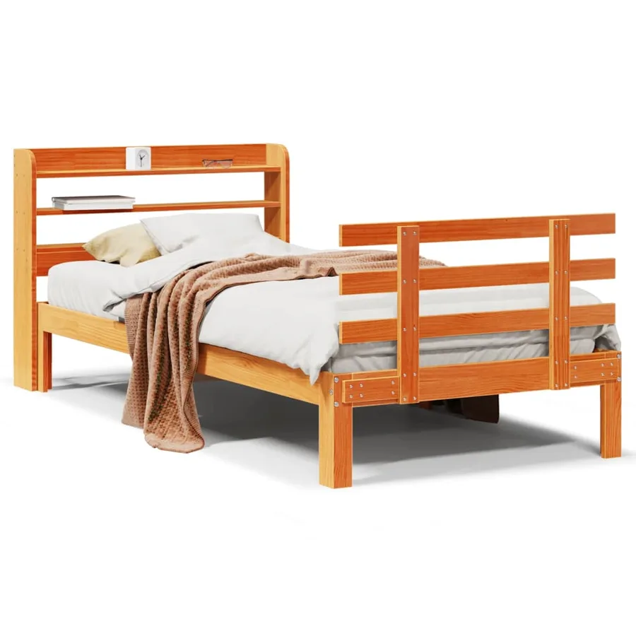 Cadre de lit et tête de lit sans matelas cire marron 100x200 cm - 2