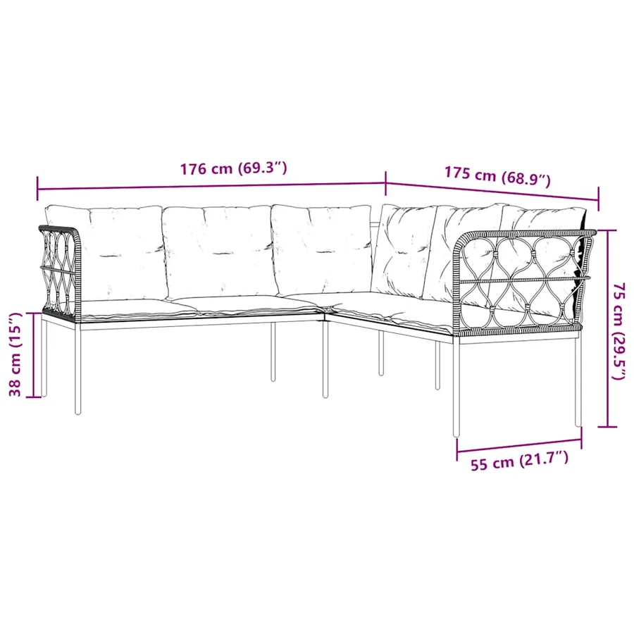 Ensemble de canapés de jardin et coussins noir acier textilène - 10