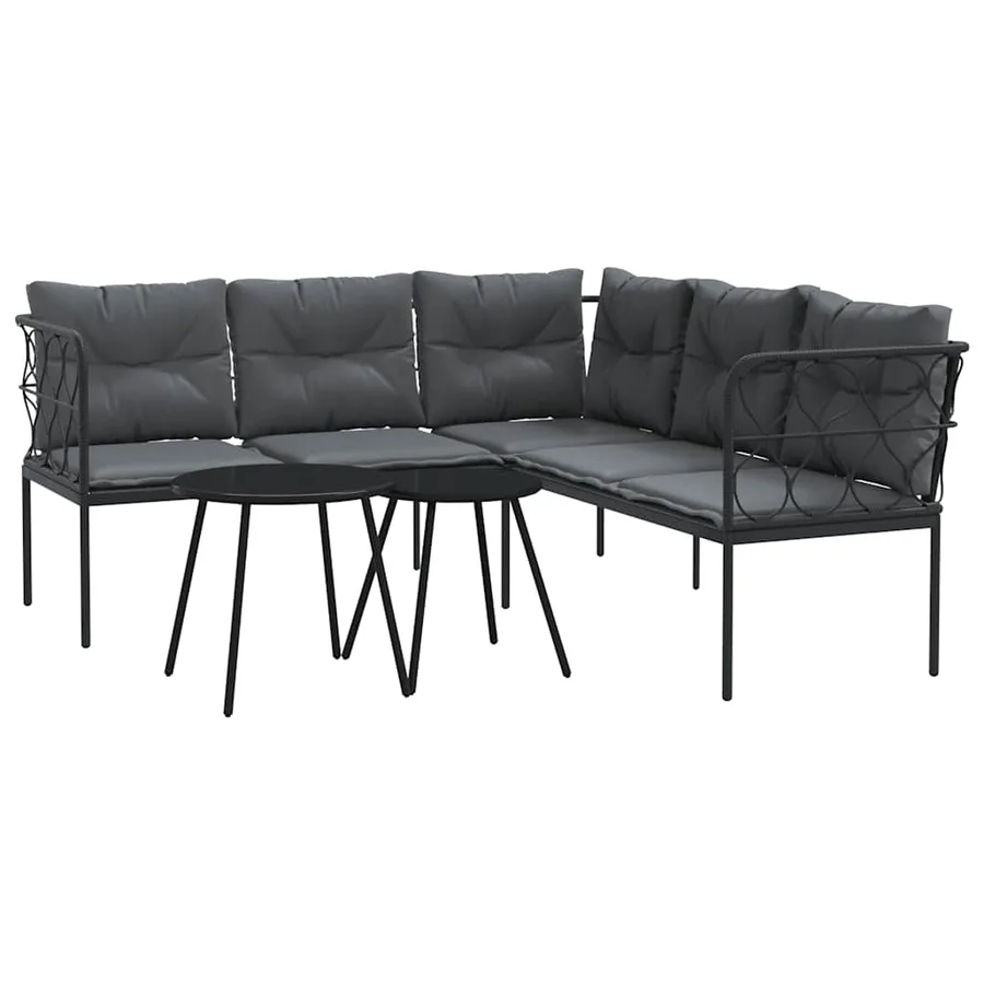 Ensemble de canapés de jardin et coussins noir acier textilène - 2