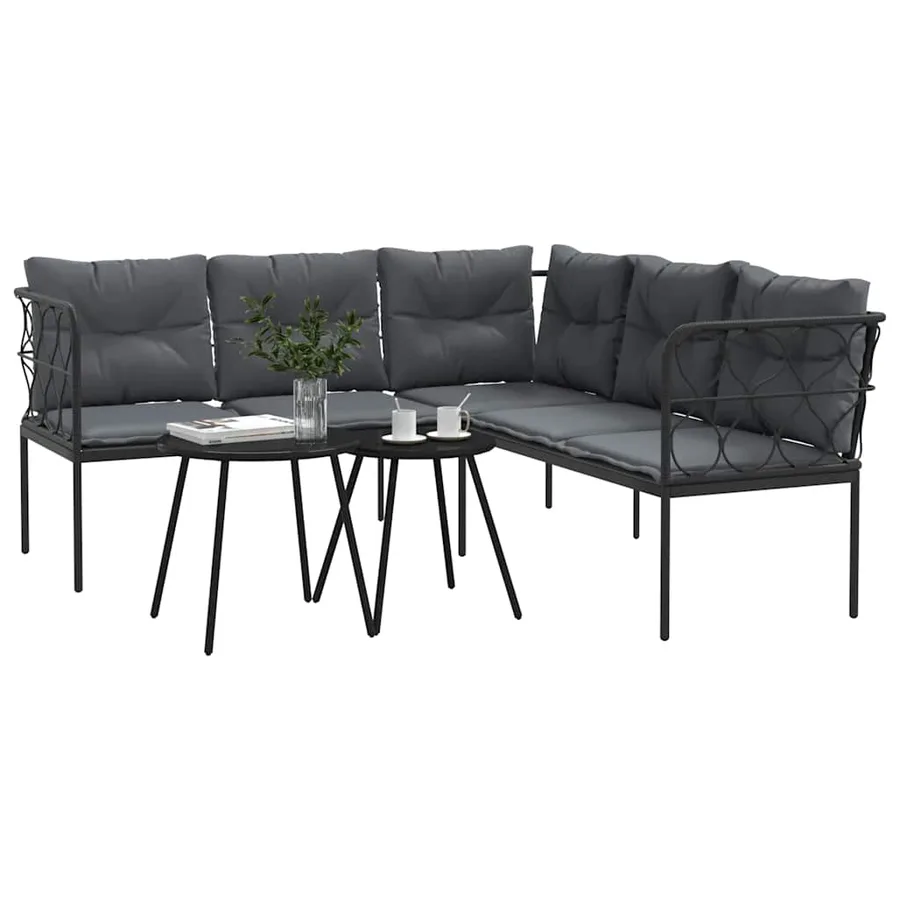Ensemble de canapés de jardin et coussins noir acier textilène - 4