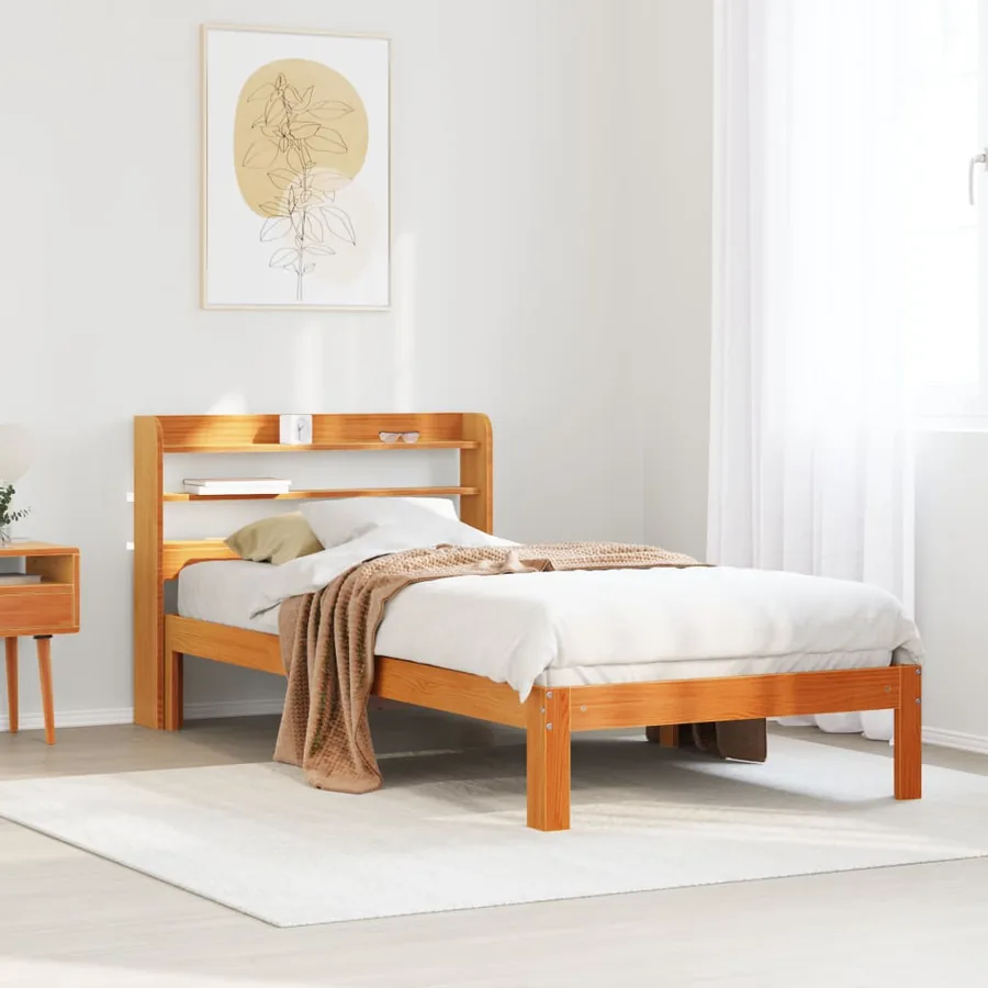Cadre de lit sans matelas cire marron 75x190 cm bois pin massif