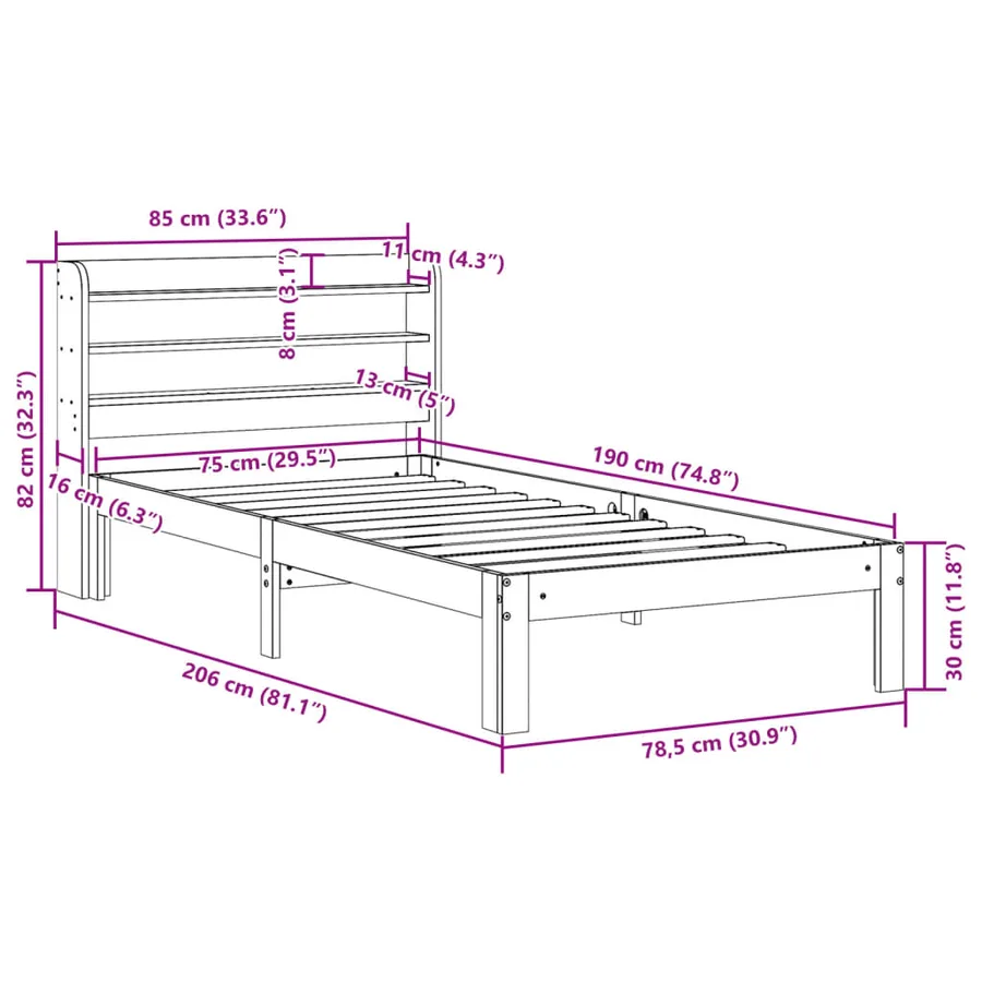 Cadre de lit sans matelas cire marron 75x190 cm bois pin massif - 11