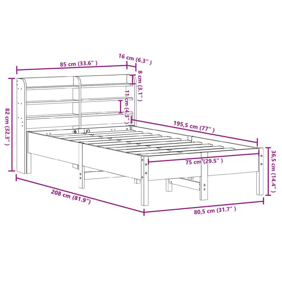 Cadre de lit sans matelas 75x190 cm bois de pin massif - 12