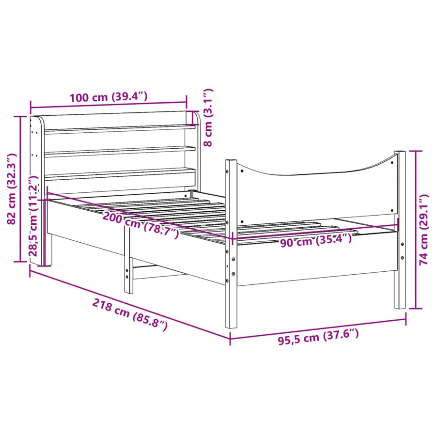 Cadre de lit avec tête de lit 90x200 cm bois de pin massif - 11