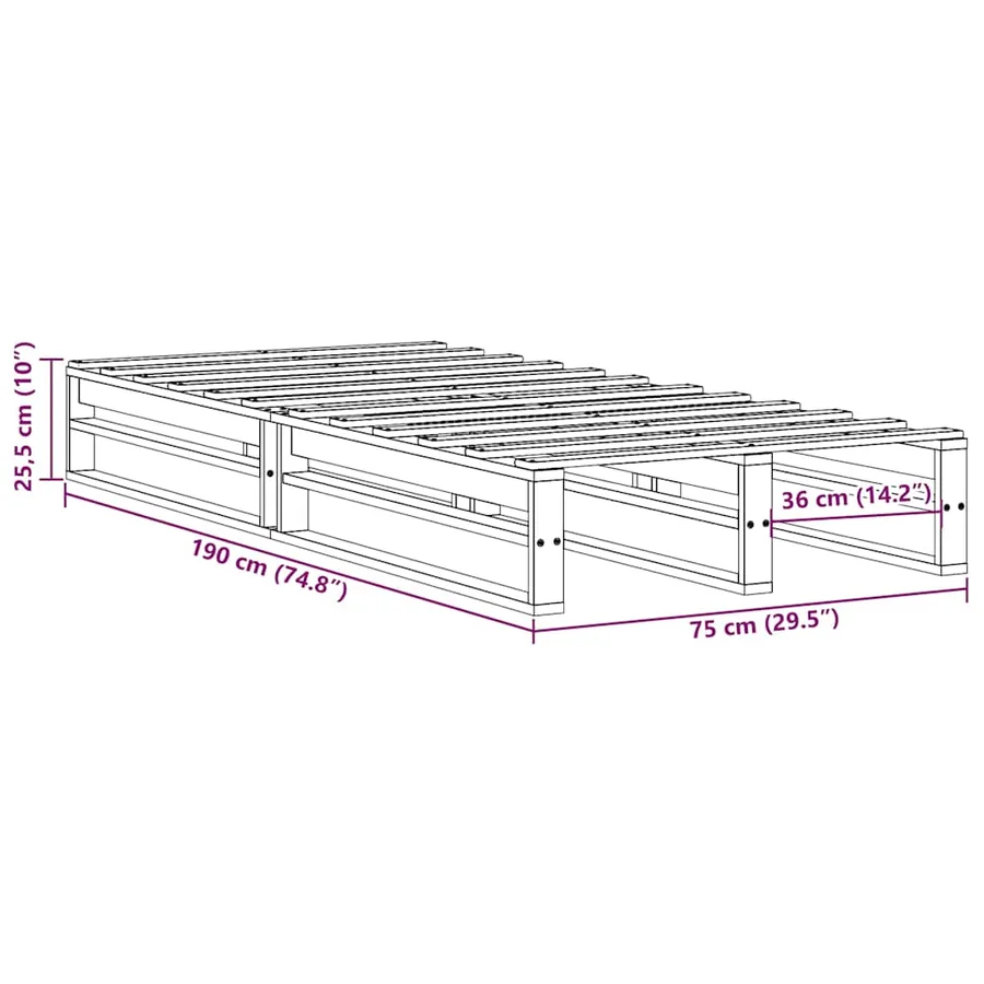 Cadre de lit sans matelas blanc 75x190 cm bois de pin massif - 9