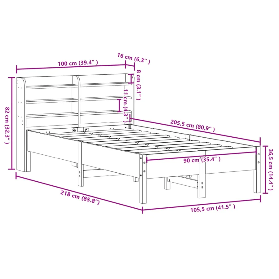 Cadre de lit sans matelas 90x200 cm bois de pin massif - 12