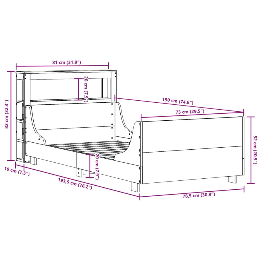 Cadre de lit sans matelas 75x190 cm bois de pin massif - 12