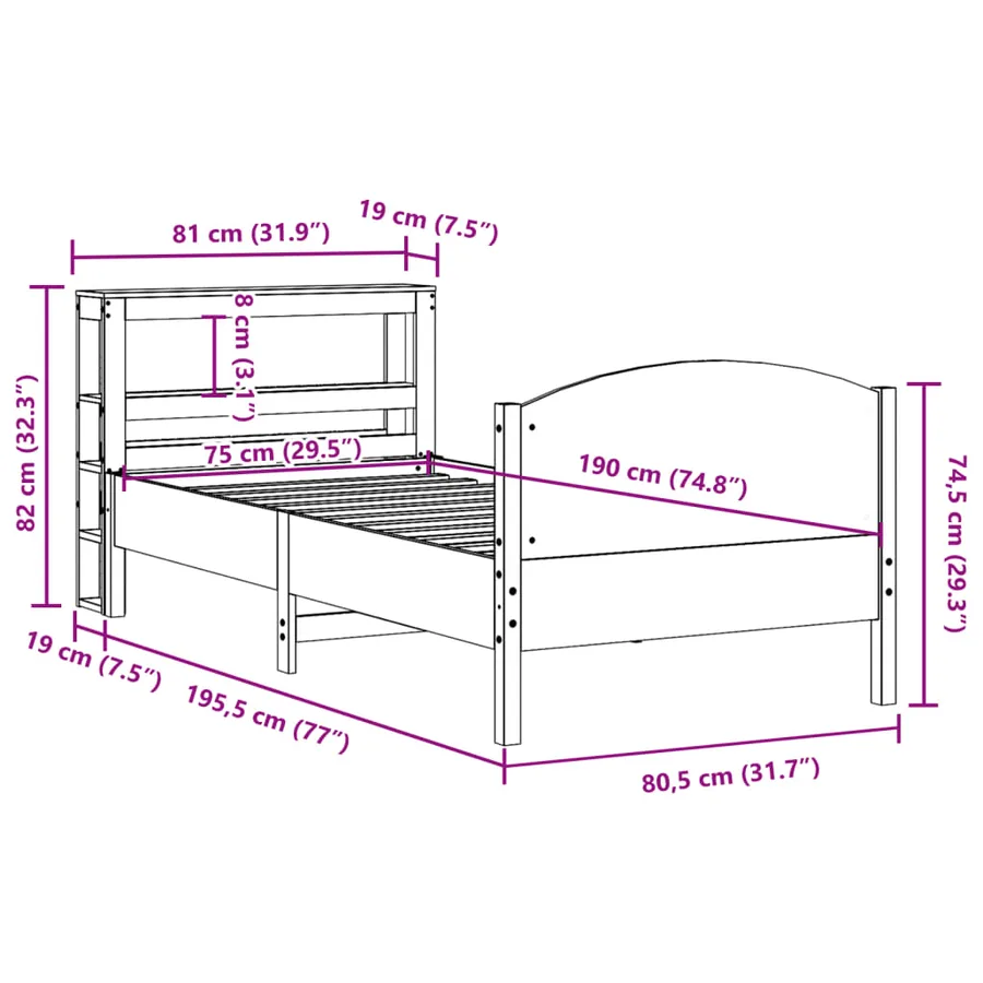 Cadre de lit sans matelas 75x190 cm bois de pin massif - 12