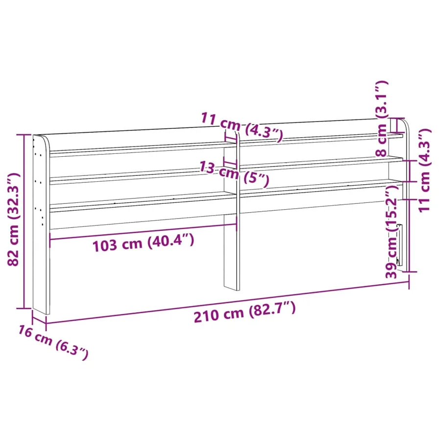 Tête de lit avec étagères marron cire 200 cm bois massif de pin - 9