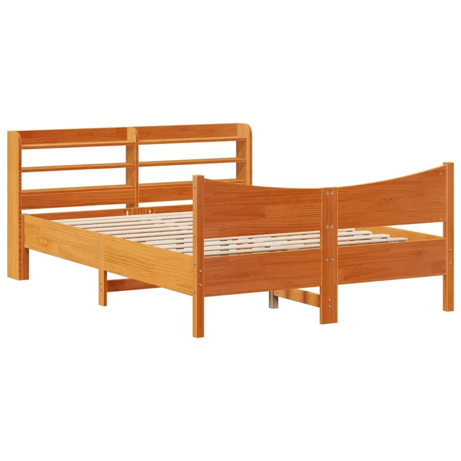 Cadre de lit avec tête de lit cire marron 140x190cm bois de pin - 2