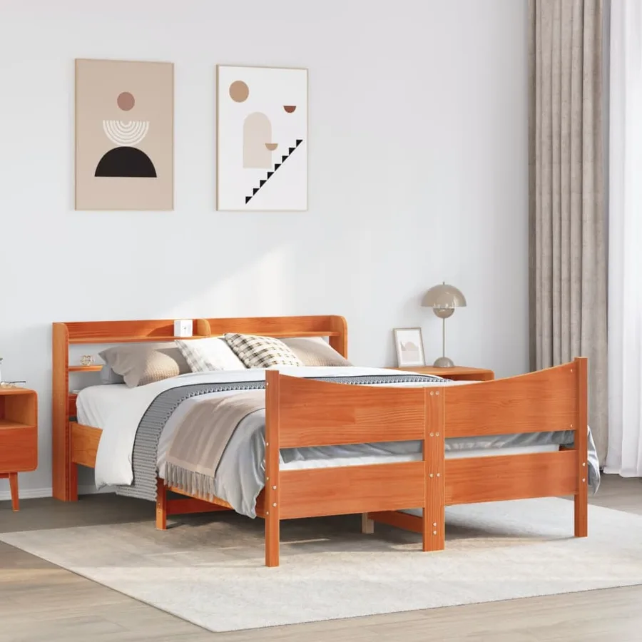 Cadre de lit avec tête de lit cire marron 140x190cm bois de pin - 3
