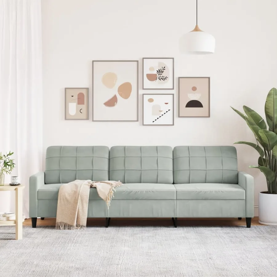 Canapé à 3 places Gris clair 210 cm Velours - 3
