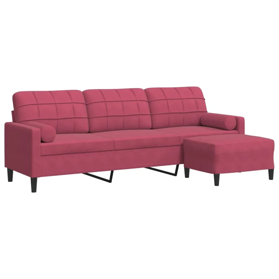 Canapé à 3 places et repose-pieds Rouge bordeaux 210 cm Velours - 2