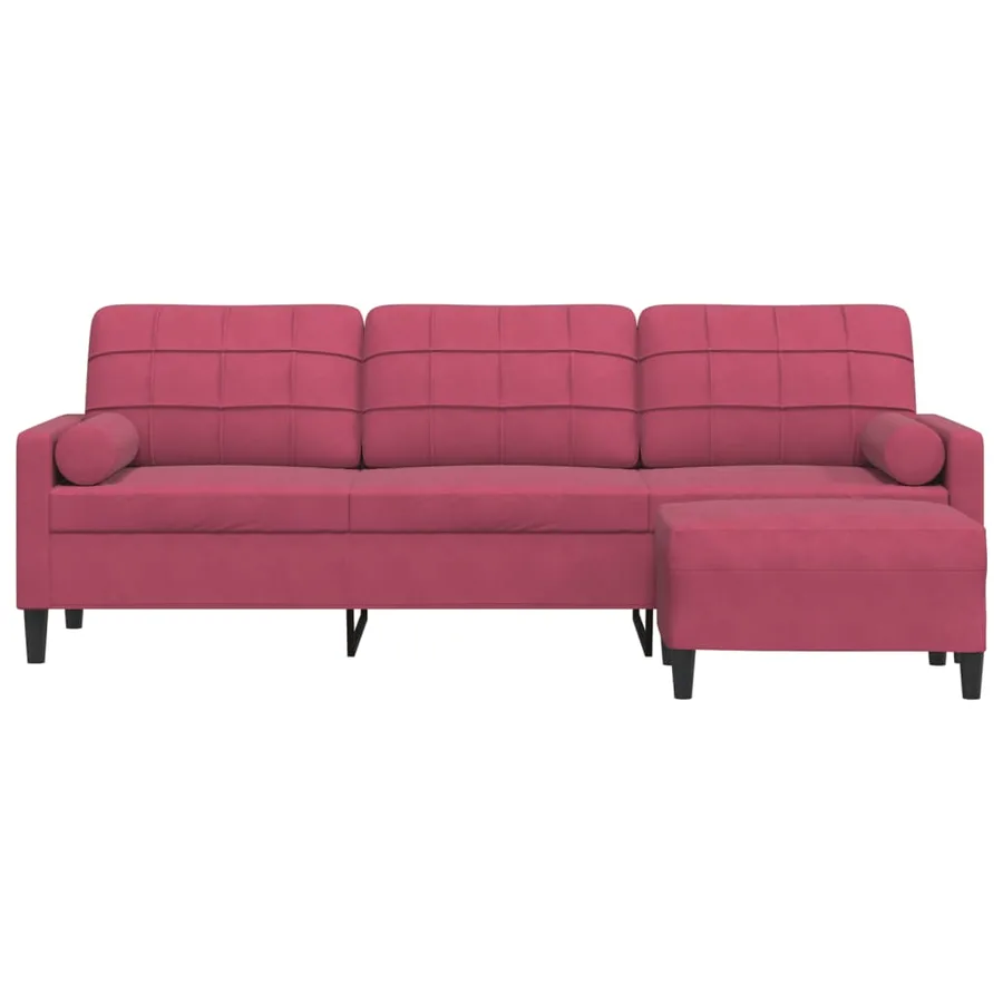 Canapé à 3 places et repose-pieds Rouge bordeaux 210 cm Velours - 3