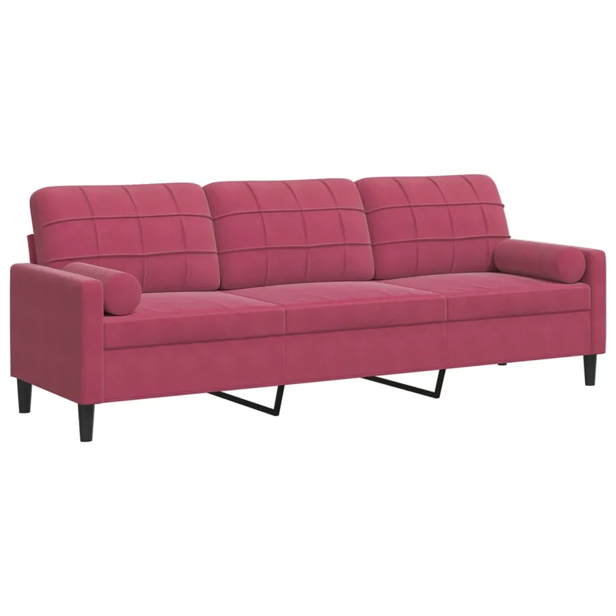 Canapé 3 places avec oreillers bordeaux 210 cm velours - 2