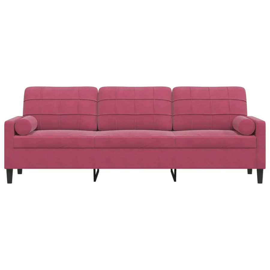Canapé 3 places avec oreillers bordeaux 210 cm velours - 3