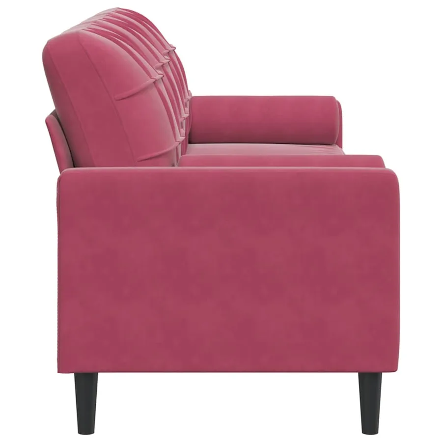 Canapé 3 places avec oreillers bordeaux 210 cm velours - 4