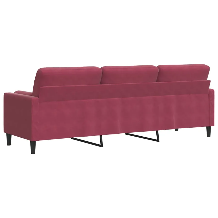 Canapé 3 places avec oreillers bordeaux 210 cm velours - 5
