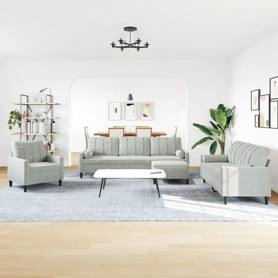 Ensemble de canapés 4 pcs et coussins et traversins velours - 3