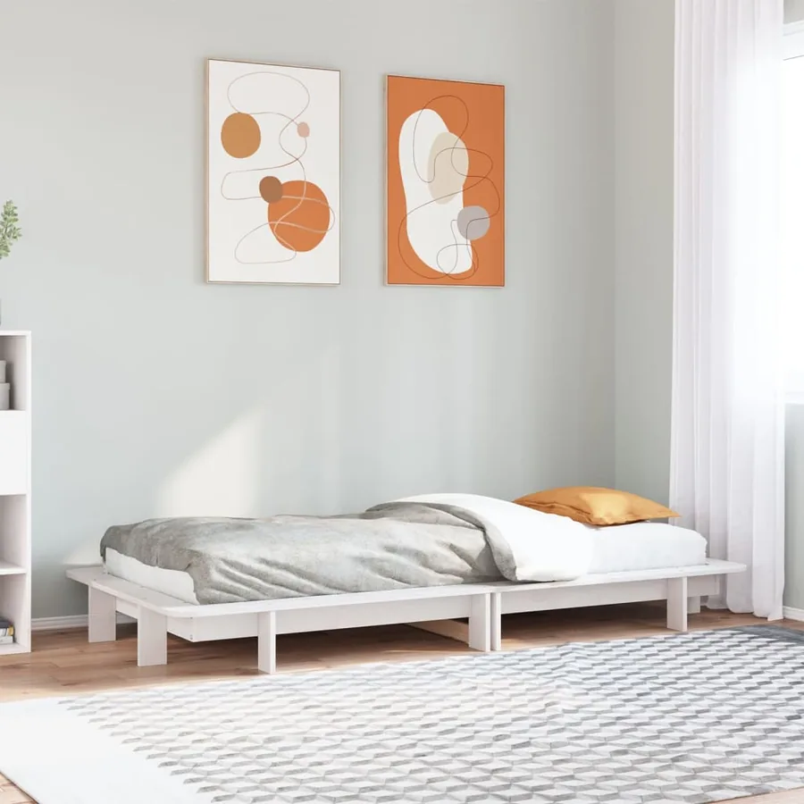 Cadre de lit sans matelas blanc 75x190 cm bois de pin massif