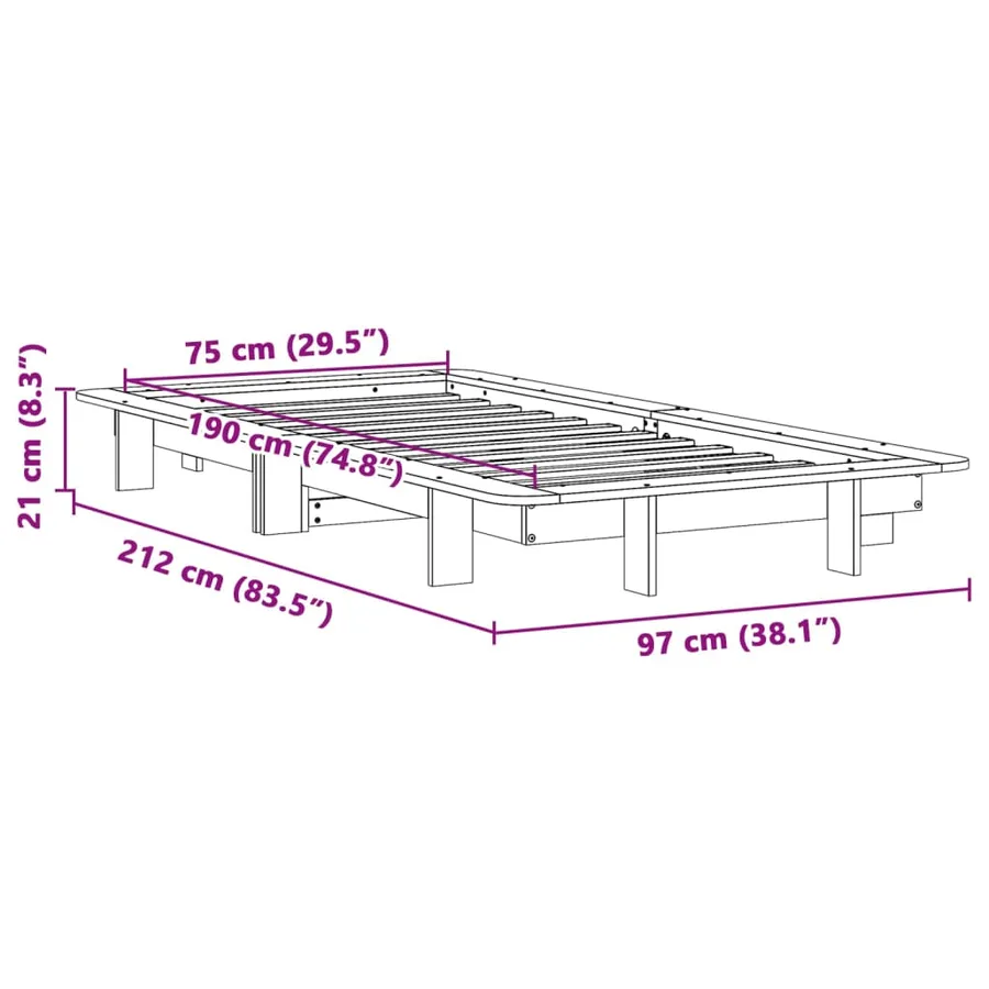 Cadre de lit sans matelas blanc 75x190 cm bois de pin massif - 9