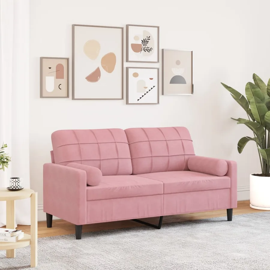 Canapé 2 places avec oreillers décoratifs rose 140 cm velours