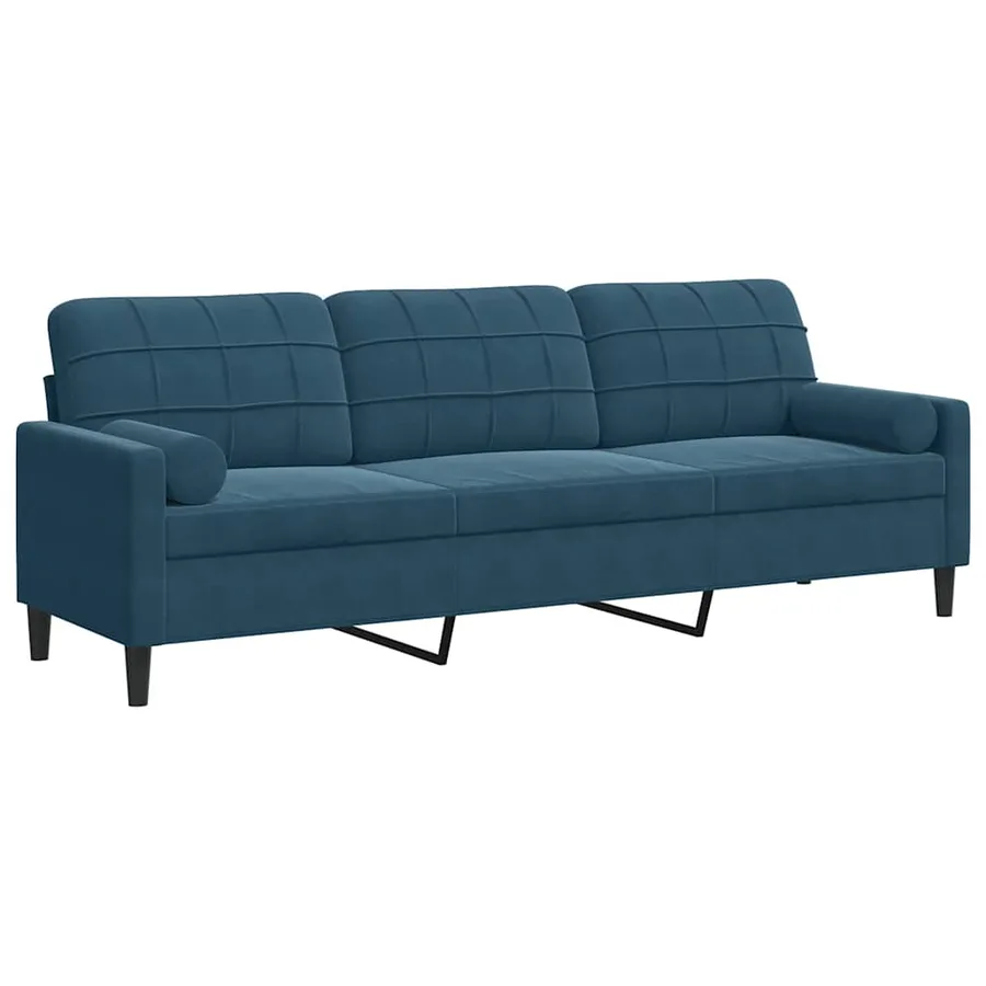 Canapé 3 places avec oreillers décoratifs bleu 210 cm velours - 2