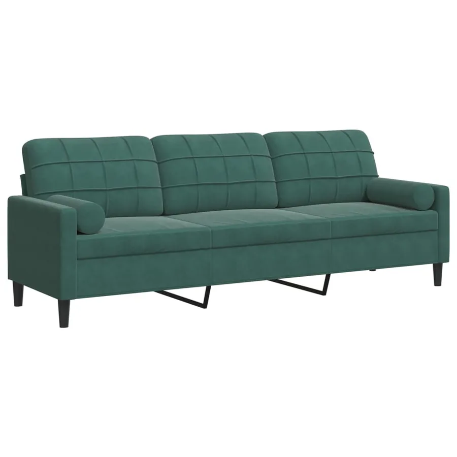 Canapé 3 places avec oreillers vert foncé 210 cm velours - 2