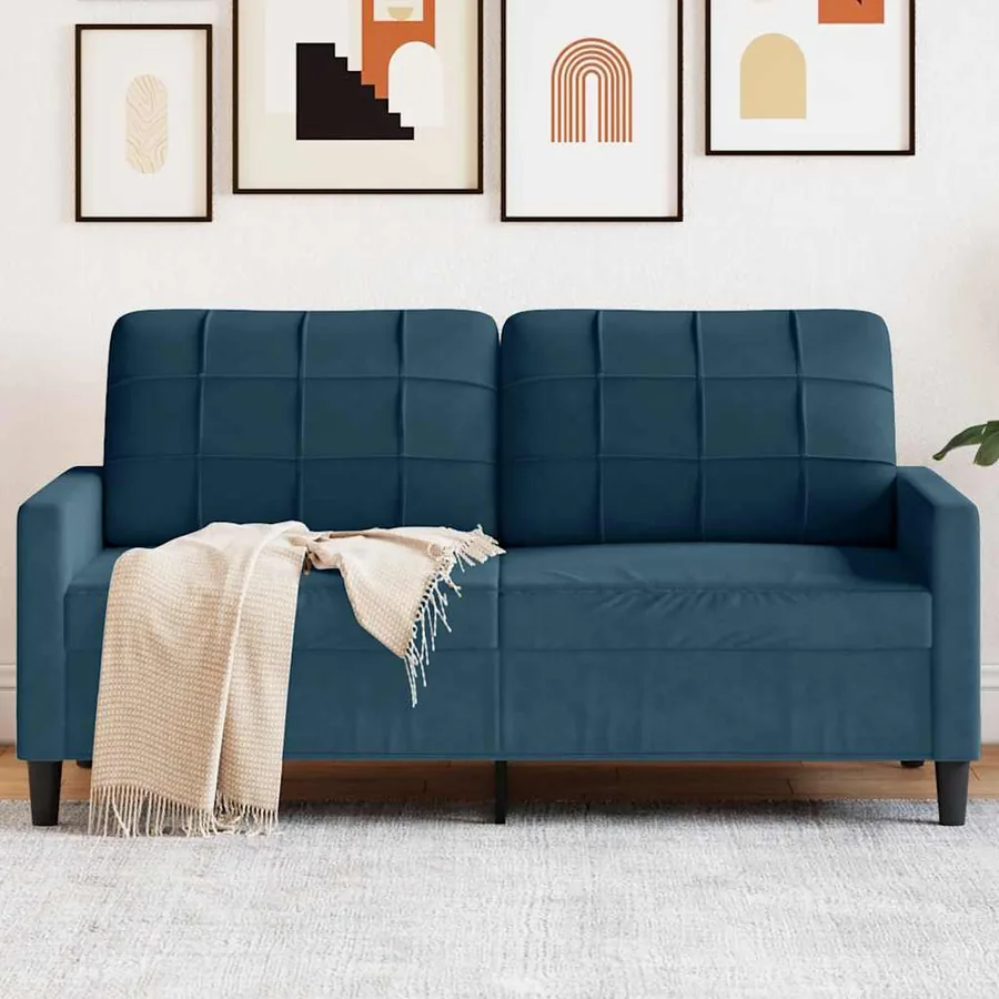 Canapé à 2 places Bleu 140 cm Velours