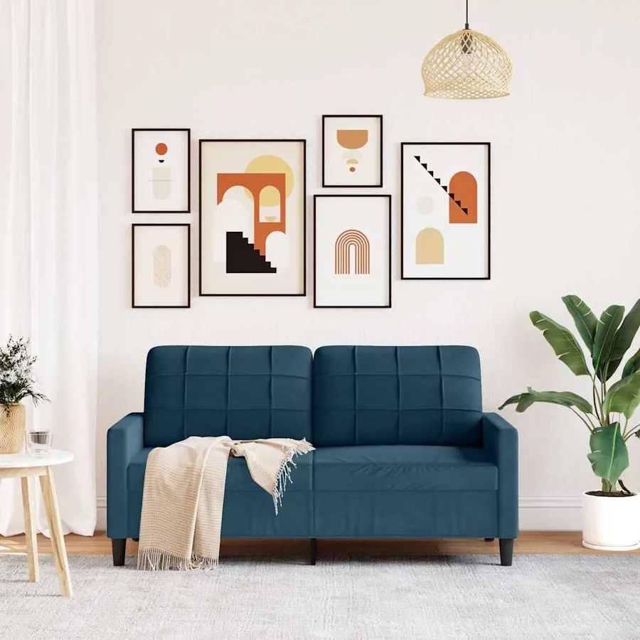 Canapé à 2 places Bleu 140 cm Velours - 3
