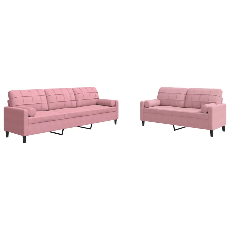 Ensemble de canapés 2pcs et coussins et traversins rose velours - 2