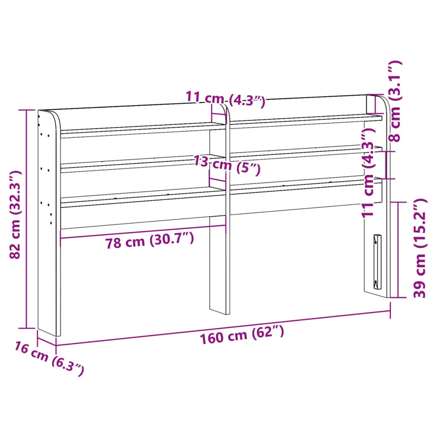 Tête de lit avec étagères marron cire 150 cm bois massif de pin - 9