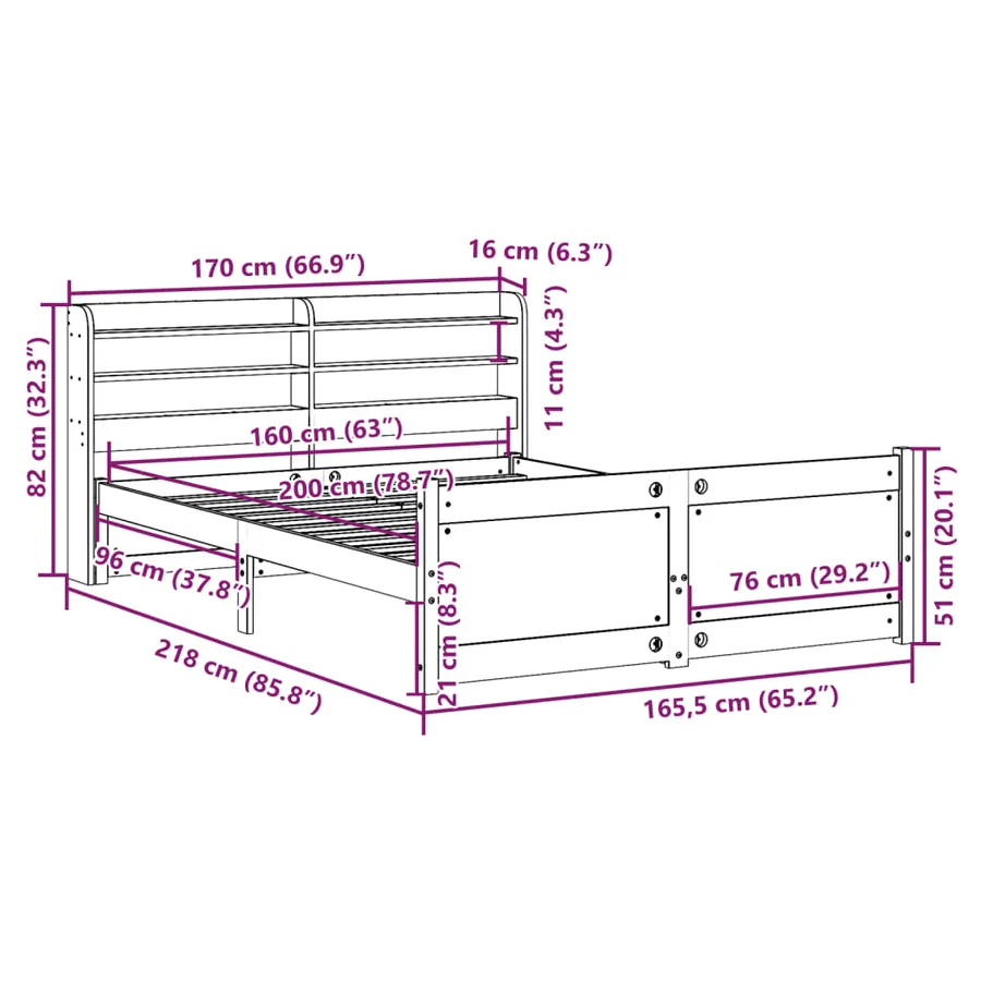 Cadre de lit avec tête de lit sans matelas 160x200 cm - 12