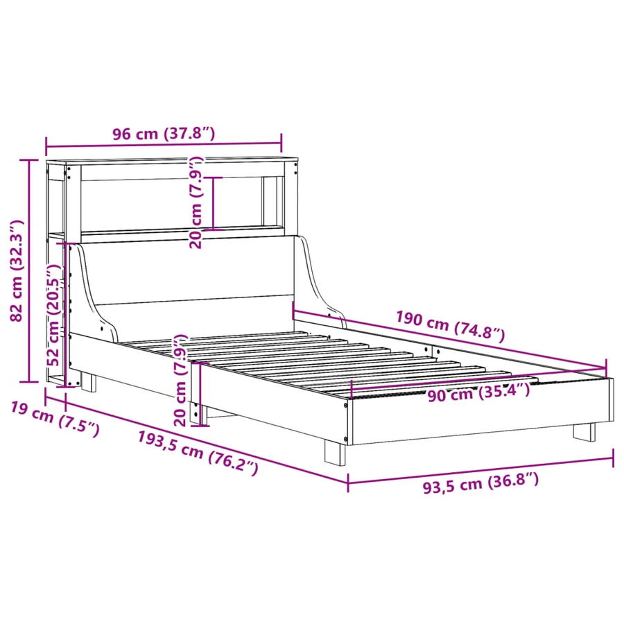 Cadre de lit sans matelas 90x190 cm bois de pin massif - 12