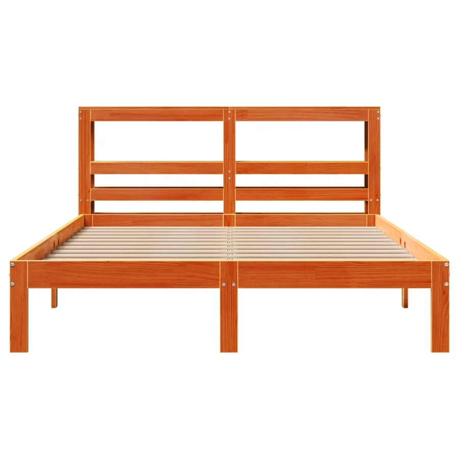 Cadre de lit sans matelas cire marron 135x190cm bois pin massif - 4