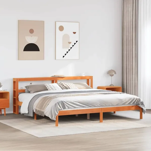 Cadre de lit et tête de lit sans matelas cire marron 200x200 cm