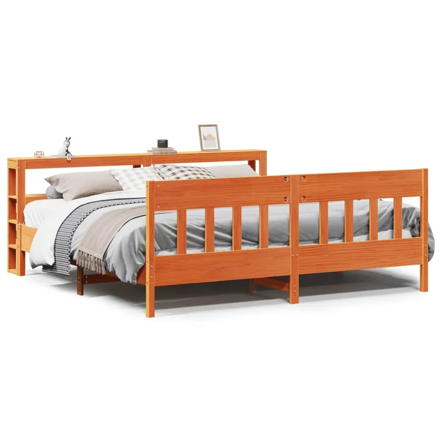 Cadre de lit sans matelas cire marron 200x200cm bois pin massif - 2