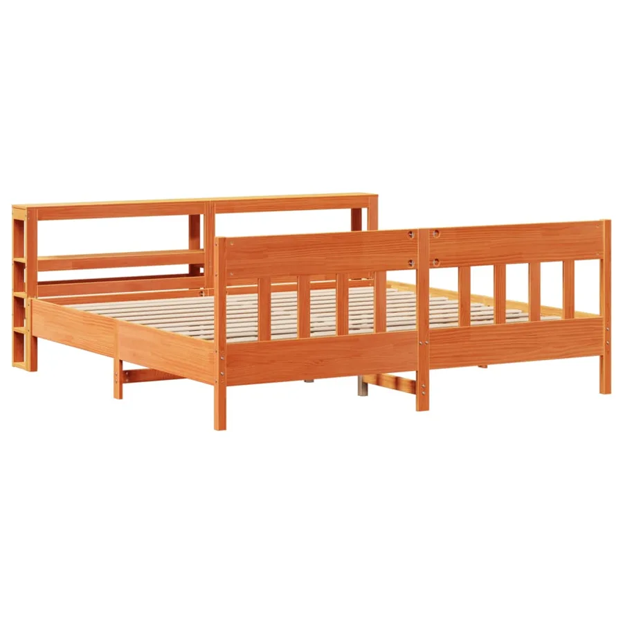 Cadre de lit sans matelas cire marron 200x200cm bois pin massif - 3