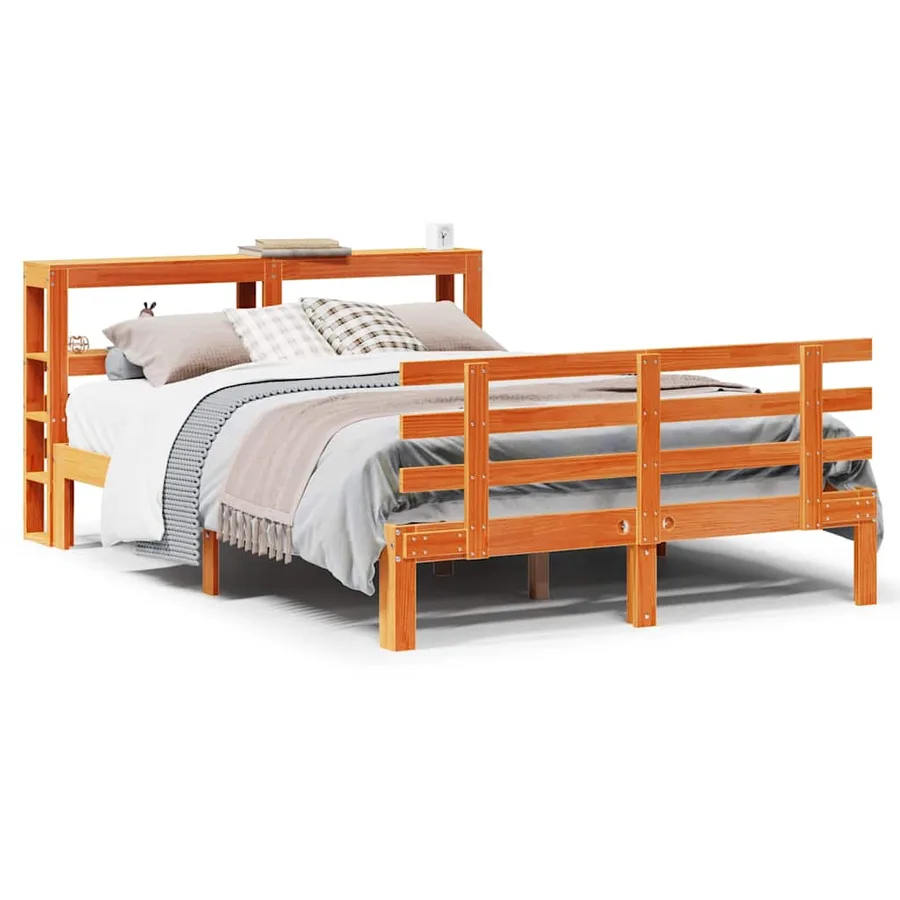 Cadre de lit et tête de lit sans matelas cire marron 150x200 cm - 2