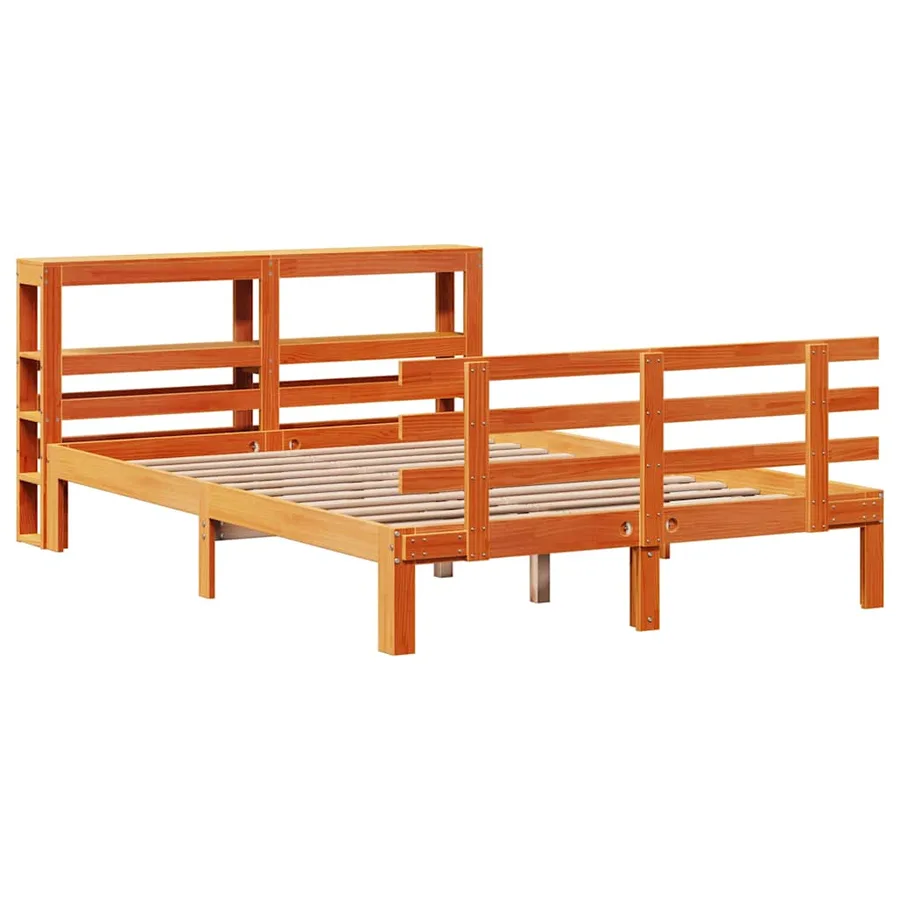 Cadre de lit et tête de lit sans matelas cire marron 150x200 cm - 3